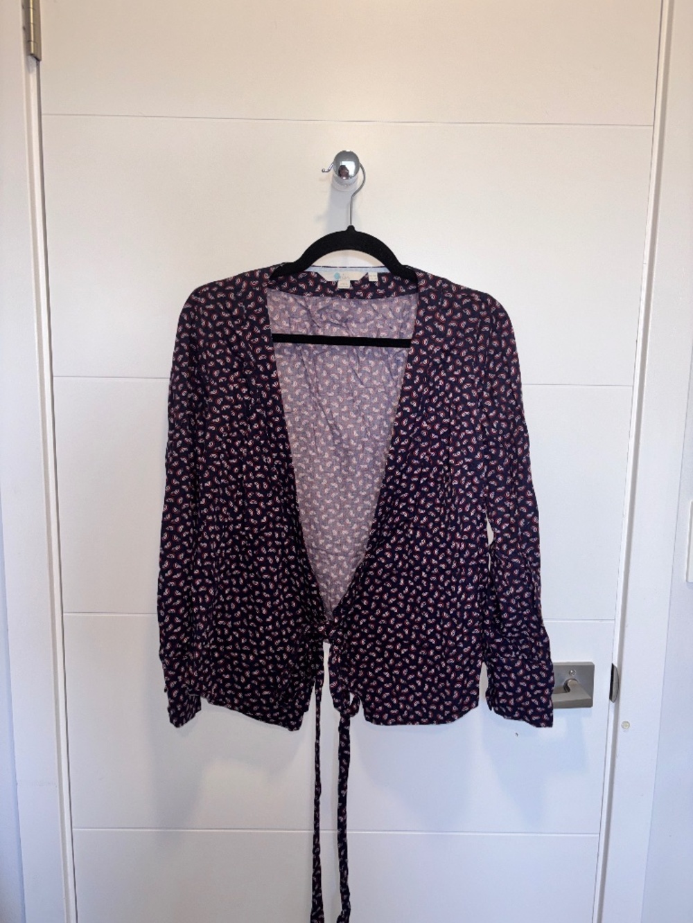 Boden Navy Rainbow Tie Front Blouse Size 6R